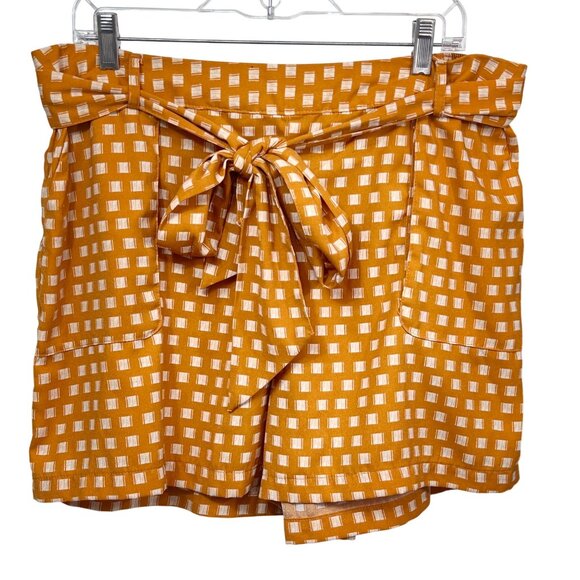 A New Day Womens Shorts Tie-Waist Checkered Polyester Orange XXL Casual Chic - Picture 1 of 6